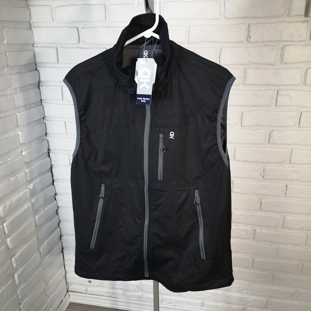 NWT Little Donkey Andy Men's Size XL Full Zip Black w/ Grey Ultra Light Vest